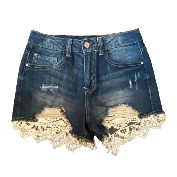 No Boundaries Lace Denim Shorts - Picture 2 of 3